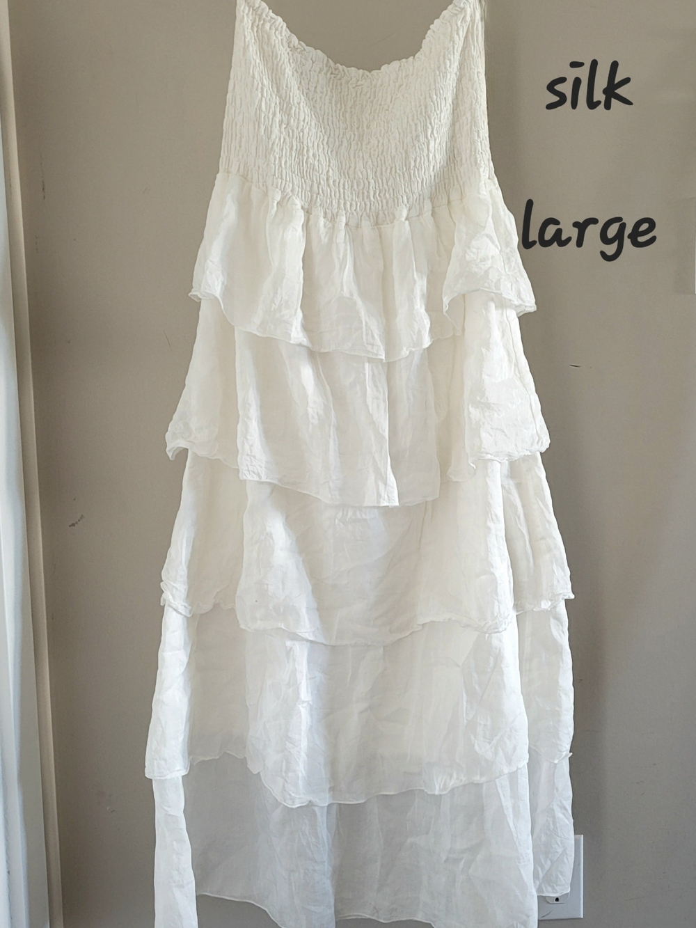 Elan White Tiered Silk Maxi Dress